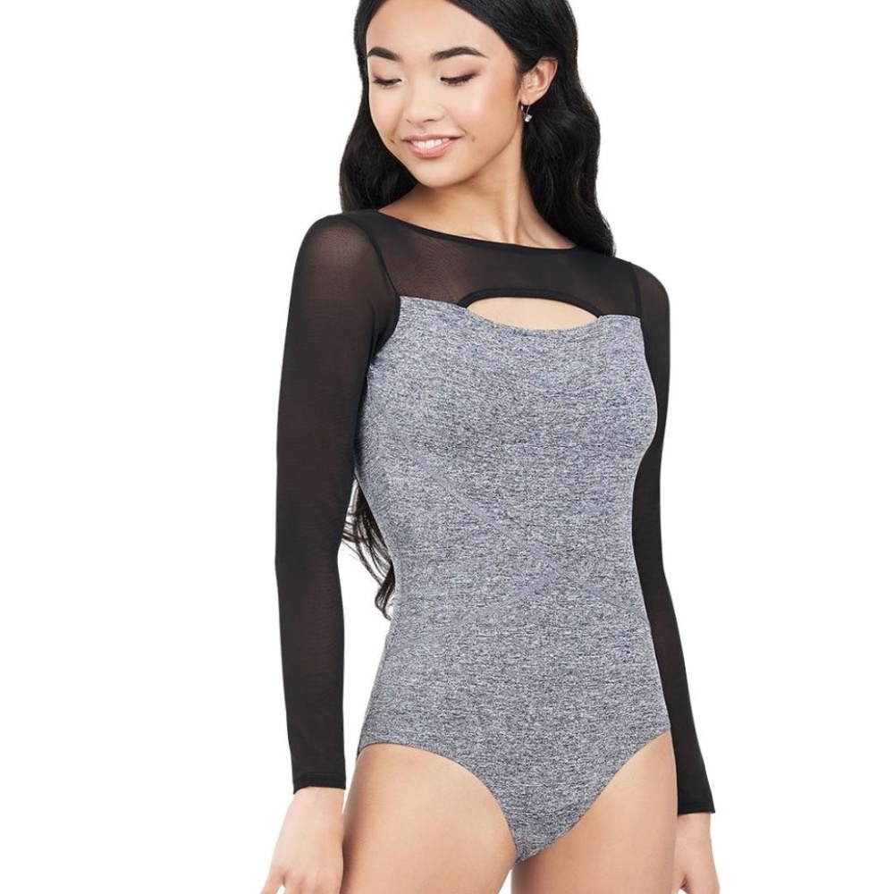 NWT Capezio Child Dance Front Keyhole Long Sleeve Leotard, Stormy Skies, XL